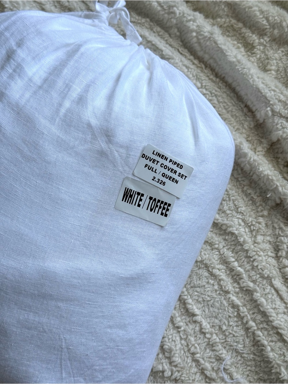 Quince European Linen Piped Duvet Cover Set Full/Queen White Toffee EUC - Picture 6 of 6